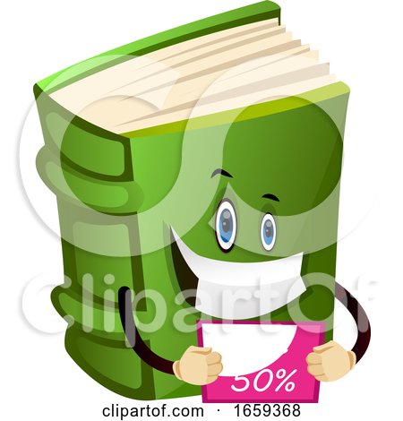 Cartoon Book Character Is Showing Discount Sign by Morphart Creations