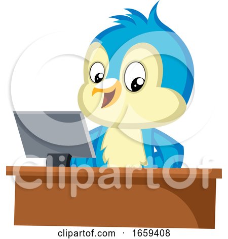 Blue Bird Is Sitting at Computer Desk by Morphart Creations