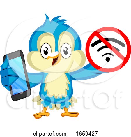 Blue Bird with Phone and No Wifi Signal by Morphart Creations