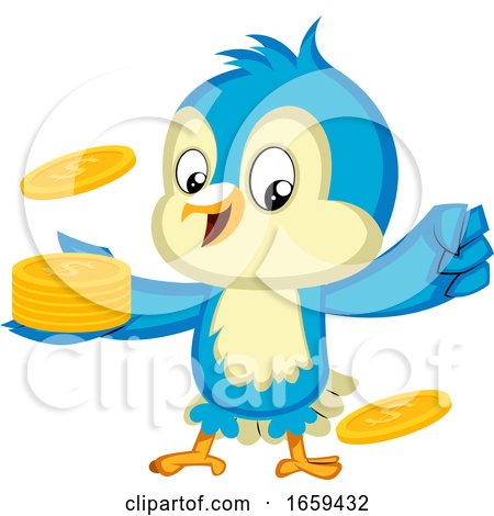 Blue Bird Is Holding a Pile of Nickels by Morphart Creations