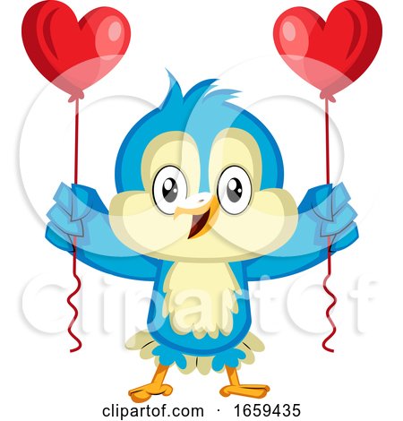 Blue Bird Is Holding Heart Balloons by Morphart Creations