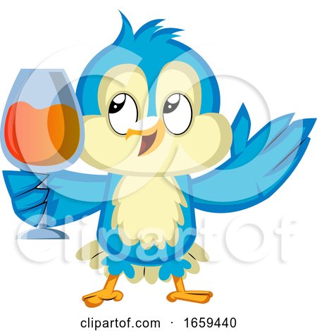 Blue Bird Is Holding a Wine Glass by Morphart Creations
