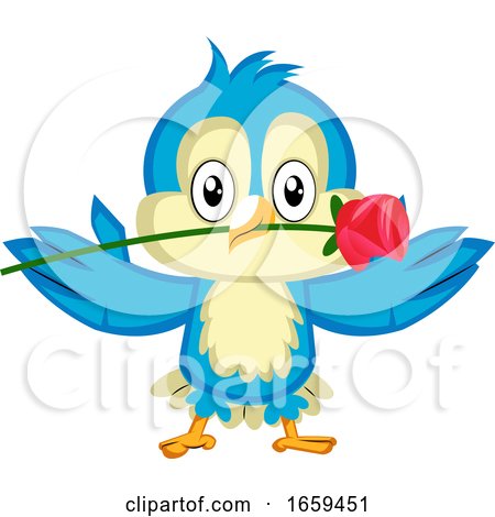 Blue Bird Is Holding a Red Rose by Morphart Creations