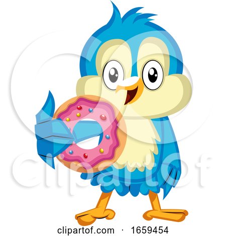 Blue Bird Is Holding a Doughnut by Morphart Creations