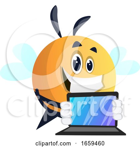 Bee Holding a Laptop, Bee Playing on Laptop by Morphart Creations