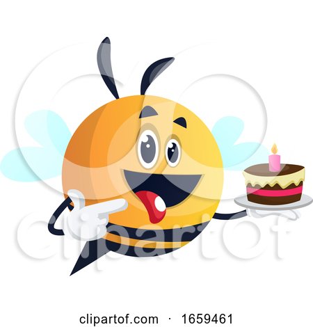 Bee Holding a Cake, Bee Pointing on the Cake by Morphart Creations