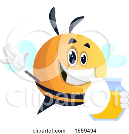 Bee Waving and Holding Honey Jar by Morphart Creations