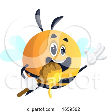 Bee Waving and Holding Honey Dipper by Morphart Creations