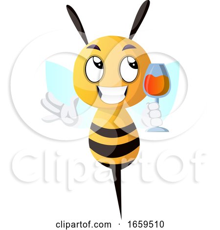 Bee Holding a Drink, Bee Drinking Wine by Morphart Creations