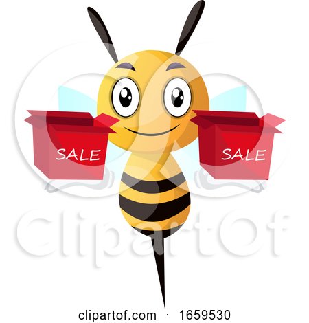 Bee Holding Two Sale Boxes by Morphart Creations