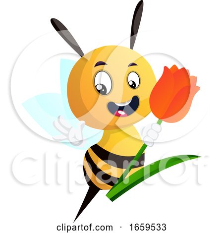 Bee Holding Tulip and Waving by Morphart Creations
