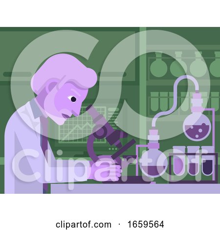 Mature Scientist Working in Laboratory by AtStockIllustration