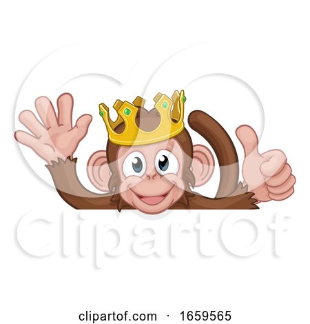 Monkey King Crown Thumbs up Waving Sign Cartoon by AtStockIllustration