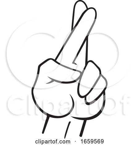 Cartoon Black and White Female Hand with Crossed Fingers by Johnny Sajem