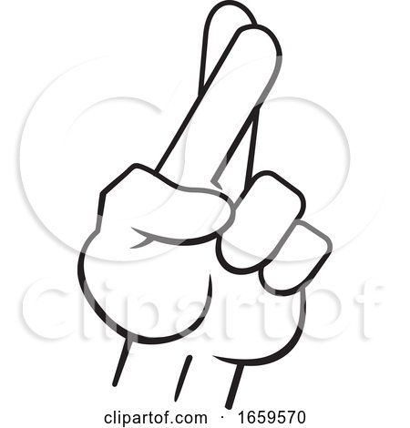 Cartoon Black and White Male Hand with Crossed Fingers by Johnny Sajem