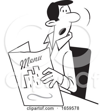 Cartoon Lineart Man Holding a Restaurant Menu by Johnny Sajem