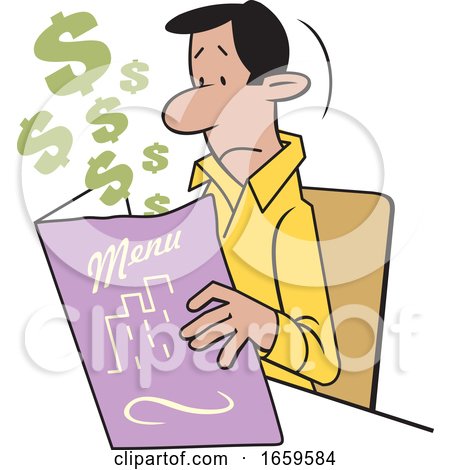 Cartoon Hispanic Man Holding an Expensive Restaurant Menu by Johnny Sajem