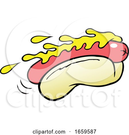 Cartoon Foot Long Hot Dog with Mustard by Johnny Sajem