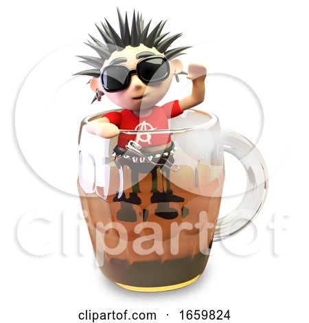 Drunk 3d Punk Rocker with Spikey Hair Attempts to Climb out of a Pint of Beer by Steve Young