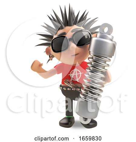 Cool 3d Punk Rocker with Spikey Hair Holding a Suspension Shock Absorber by Steve Young