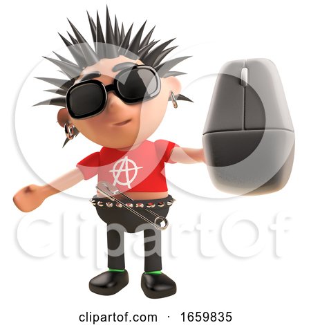 Funny Punk Rocker with Spikey Hair Holding a Wireless Mouse by Steve Young