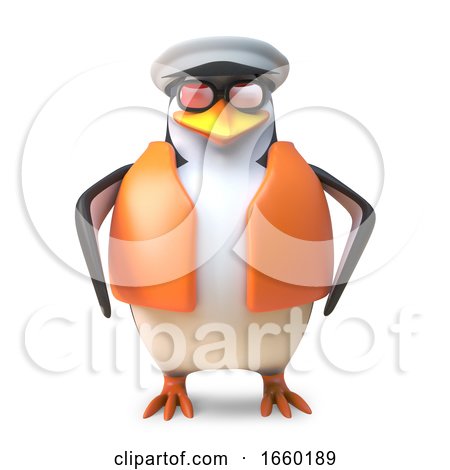 Jaunty Captain Sailor Penguin in Lifejacket and Captains Peaked Cap by Steve Young