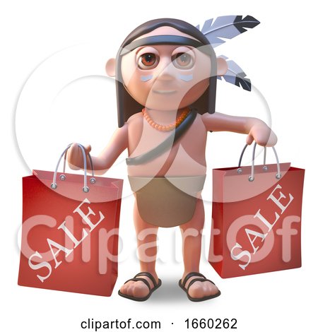 Native American Indian Man Holding Shopping Bags from a Sale by Steve Young