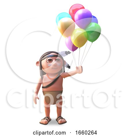 Native American Indian with Balloons to Celebrate a Party by Steve Young