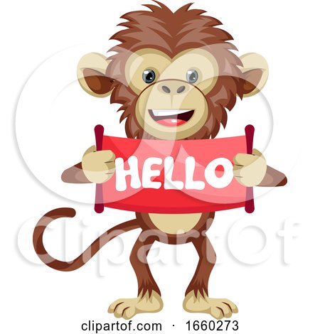 Monkey with Hello Sign by Morphart Creations