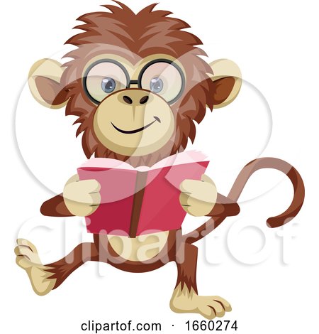 Monkey Reading Book by Morphart Creations