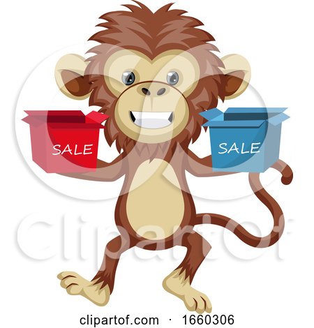 Monkey Holding Sale Boxes by Morphart Creations