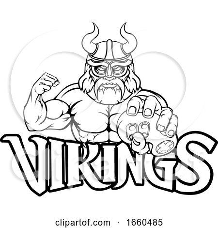 Viking Gamer Gladiator Warrior Controller Mascot by AtStockIllustration