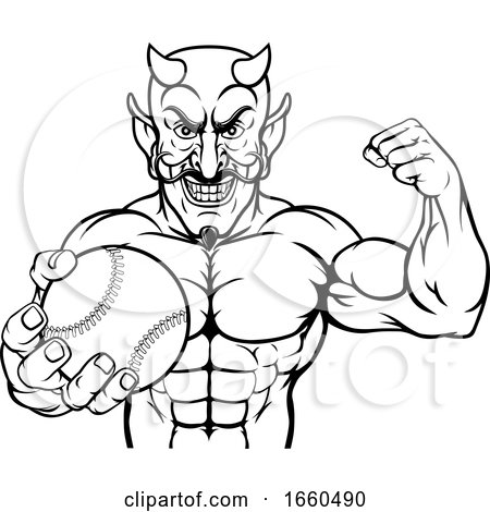 Devil Baseball Sports Mascot Holding Ball by AtStockIllustration
