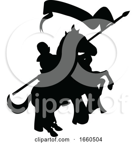 Medieval Knight on Horse Silhouette by AtStockIllustration