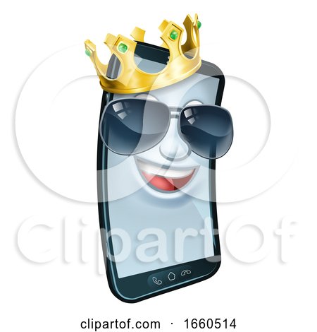 Mobile Phone Cool Shades King Crown Cartoon Mascot by AtStockIllustration