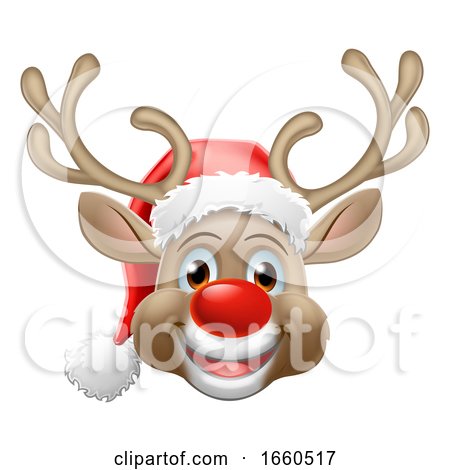 Christmas Reindeer Cartoon Deer Wearing Santa Hat by AtStockIllustration
