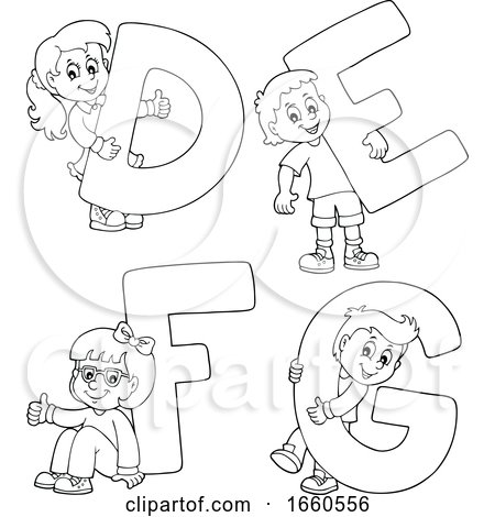 Black and White School Children with the Letters D E F and G by visekart