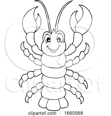 Cartoon Black and White Cheerful Lobster by visekart