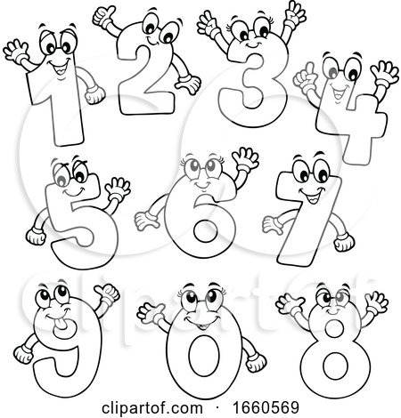 Black and White Number Characters by visekart