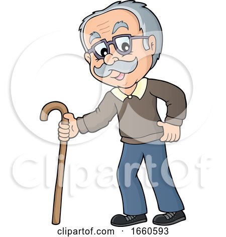 Cartoon Senior Man with a Cane by visekart