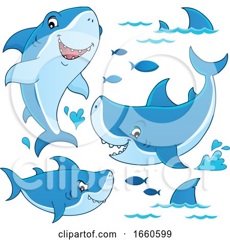 Cartoon Sharks and Fish by visekart