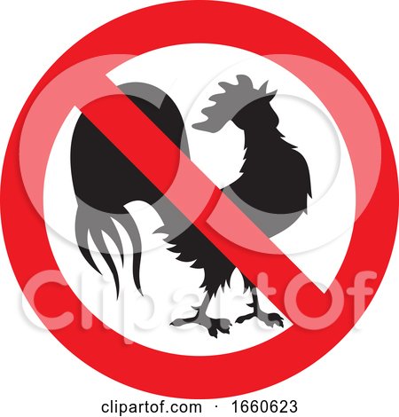 Silhouetted Rooster in a Prohibited Symbol by Any Vector