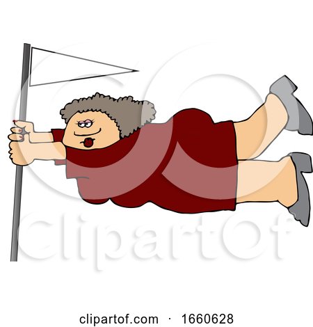 Cartoon Lady Holding onto a Flag Pole in Extreme Wind by djart
