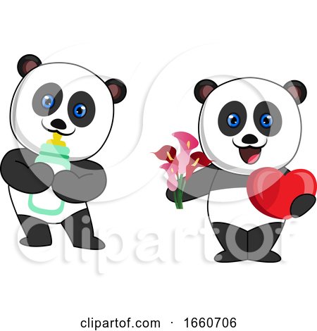 Pandas with Milk and Flowers by Morphart Creations