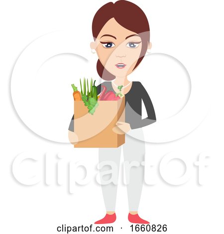 Woman Holding Bag with Groceries by Morphart Creations