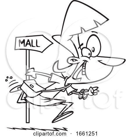 Cartoon Outline Lady Running to the Mall by toonaday