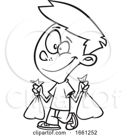Cartoon Outline Boy Taking out the Trash by toonaday