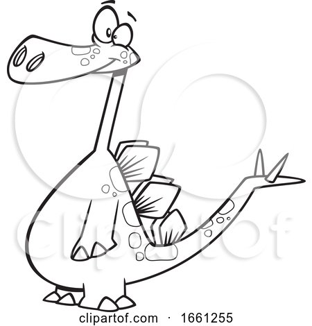 Cartoon Outline Happy Stegosaurus Dinosaur by toonaday