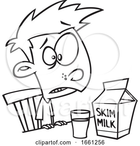 Cartoon Outline Disgusted Boy Drinking Skim Milk by toonaday #1661256