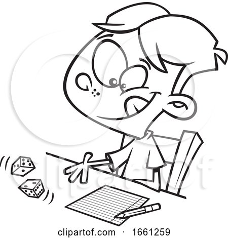 Cartoon Outline Boy Rolling Dice by toonaday